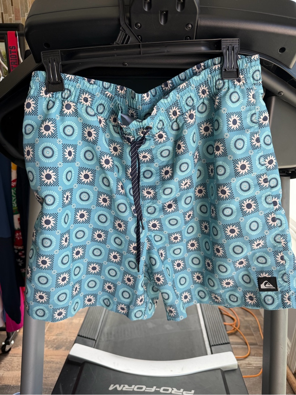 Quiksilver Men’s Aqua and Navy Geometric Swim Shorts